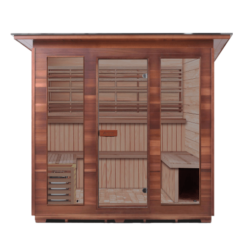 Enlighten Saunas 8-Person Hybrid Outdoor Sauna (Peak Roof, Cedar) SunRise 8 Slope SunRise 8 Slope/Peak