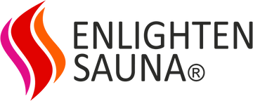 Logo of Enlighten Sauna with colorful wavy lines on a green background