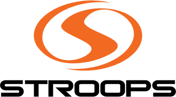 Logo with orange 'S' design and 'STROOPS' text on a green background