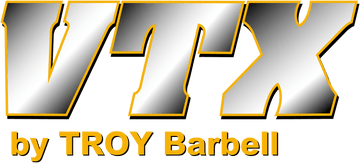 VTX by TROY Barbell logo on a green background