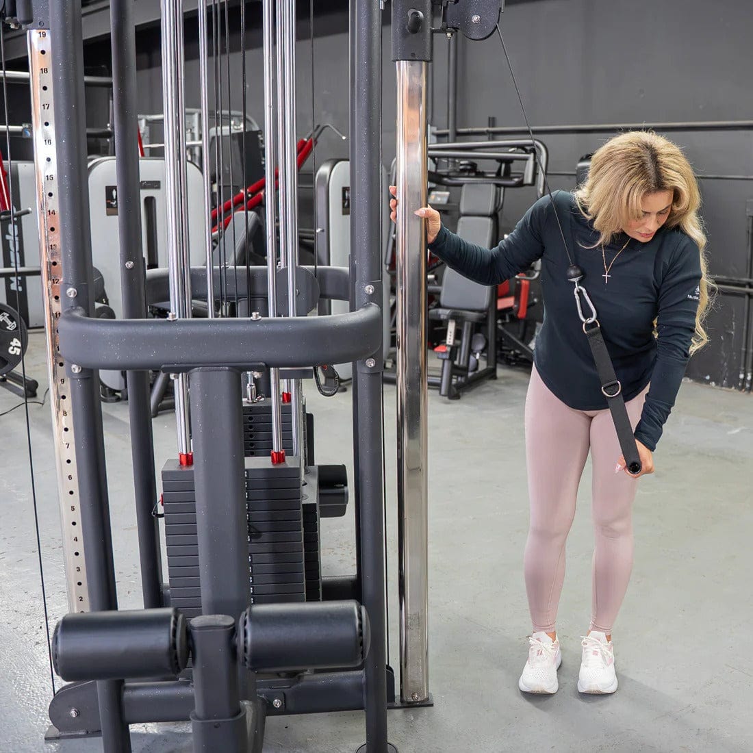 Muscle D Fitness Multi-Gym 4 Stack Megatron Standard Jungle Gym - 2 Colors - Muscle D Fitness - Low Row, Lat Pulldown, Single Handle Hi/low Pulley, Double Hi/Low Pulley
