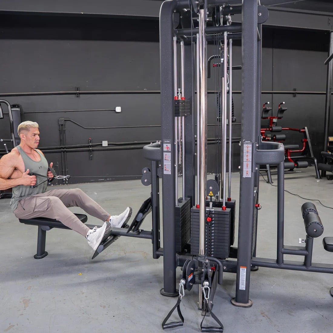 Muscle D Fitness Multi-Gym 4 Stack Megatron Standard Jungle Gym - 2 Colors - Muscle D Fitness - Low Row, Lat Pulldown, Single Handle Hi/low Pulley, Double Hi/Low Pulley