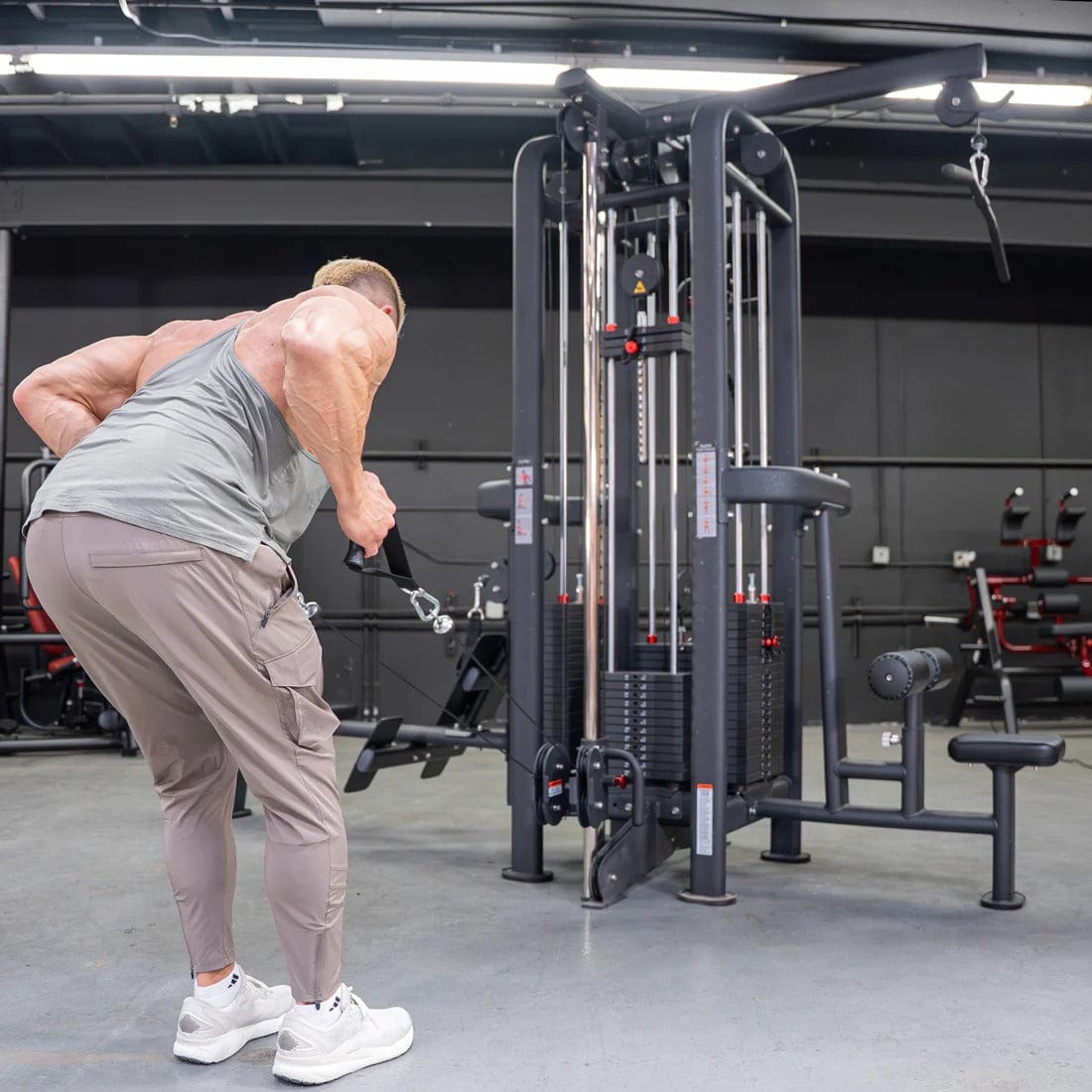 Muscle D Fitness Multi-Gym 4 Stack Megatron Standard Jungle Gym - 2 Colors - Muscle D Fitness - Low Row, Lat Pulldown, Single Handle Hi/low Pulley, Double Hi/Low Pulley