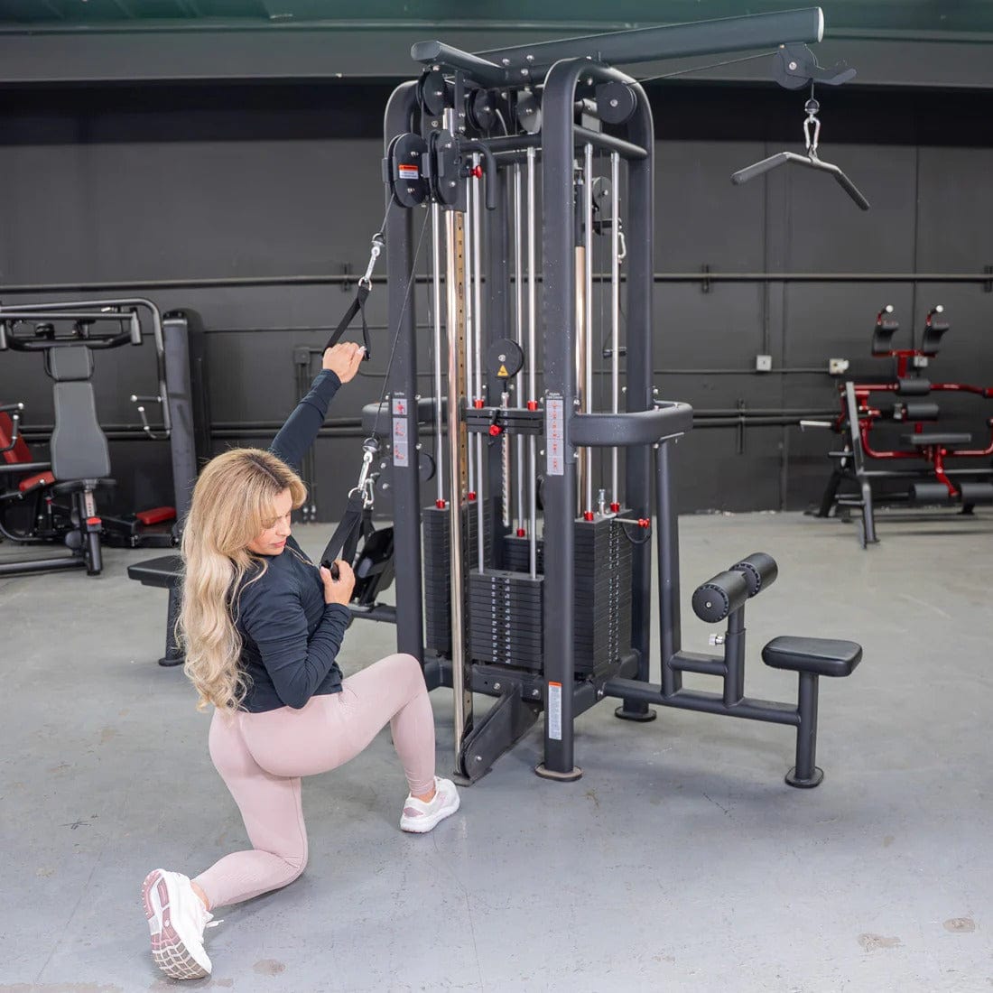 Muscle D Fitness Multi-Gym 4 Stack Megatron Standard Jungle Gym - 2 Colors - Muscle D Fitness - Low Row, Lat Pulldown, Single Handle Hi/low Pulley, Double Hi/Low Pulley