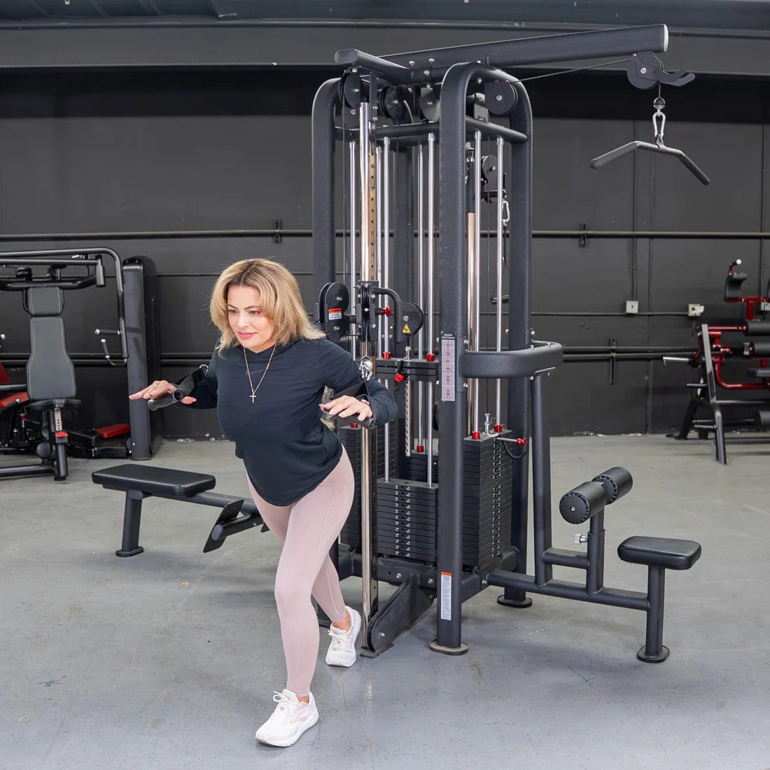 Muscle D Fitness Multi-Gym 4 Stack Megatron Standard Jungle Gym - 2 Colors - Muscle D Fitness - Low Row, Lat Pulldown, Single Handle Hi/low Pulley, Double Hi/Low Pulley