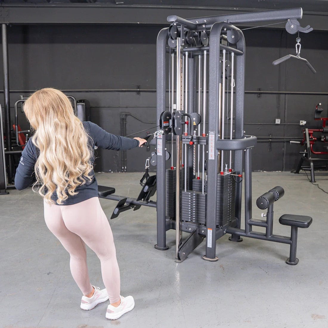 Muscle D Fitness Multi-Gym 4 Stack Megatron Standard Jungle Gym - 2 Colors - Muscle D Fitness - Low Row, Lat Pulldown, Single Handle Hi/low Pulley, Double Hi/Low Pulley