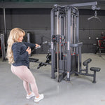 Muscle D Fitness Multi-Gym 4 Stack Megatron Standard Jungle Gym - 2 Colors - Muscle D Fitness - Low Row, Lat Pulldown, Single Handle Hi/low Pulley, Double Hi/Low Pulley