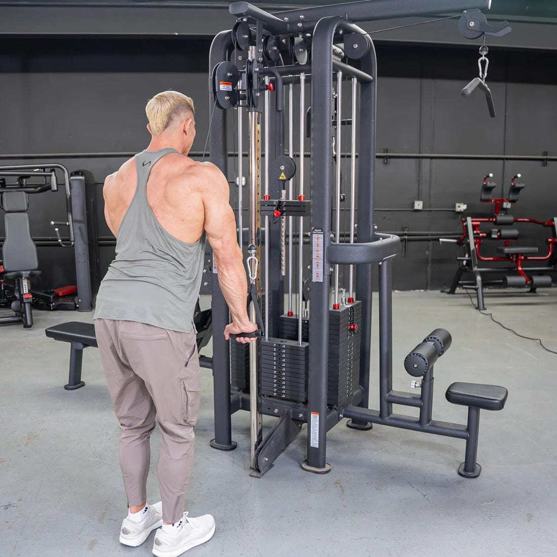 Muscle D Fitness Multi-Gym 4 Stack Megatron Standard Jungle Gym - 2 Colors - Muscle D Fitness - Low Row, Lat Pulldown, Single Handle Hi/low Pulley, Double Hi/Low Pulley