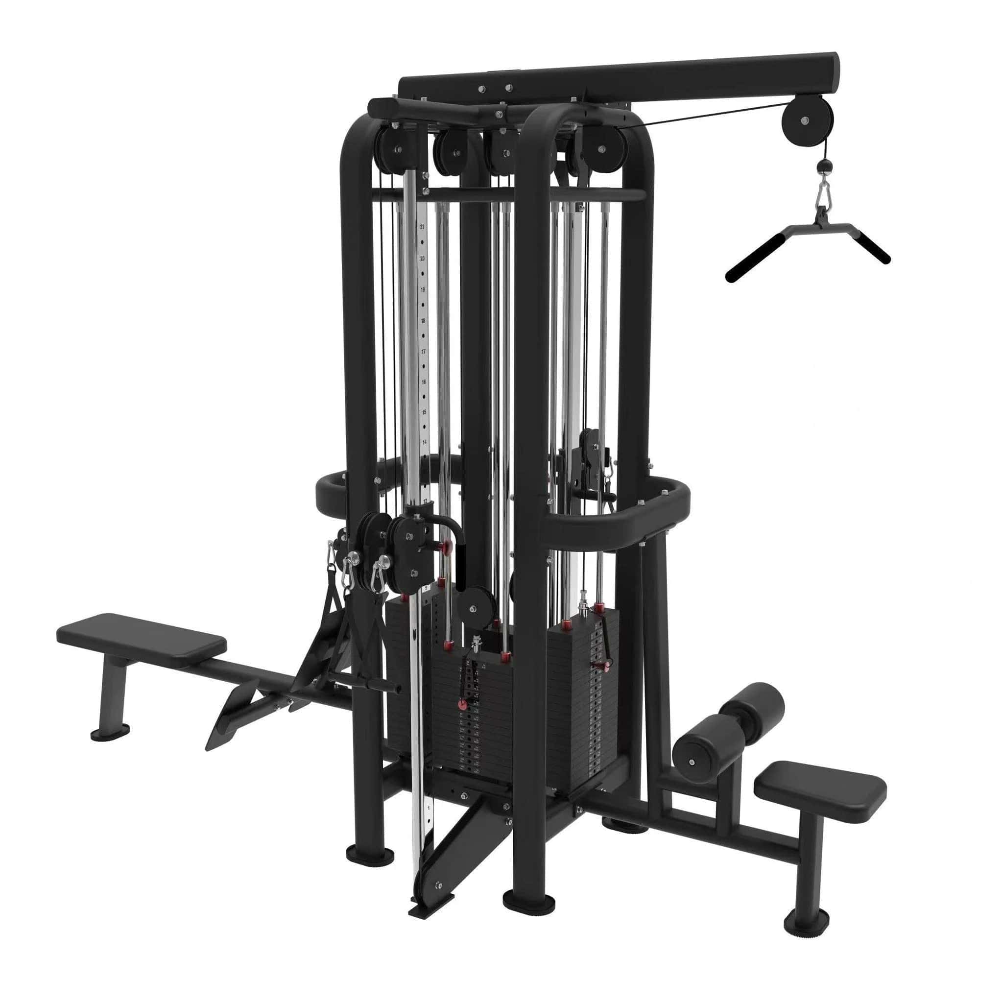Muscle D Fitness Multi-Gym 4 Stack Megatron Standard Jungle Gym - 2 Colors - Muscle D Fitness - Low Row, Lat Pulldown, Single Handle Hi/low Pulley, Double Hi/Low Pulley