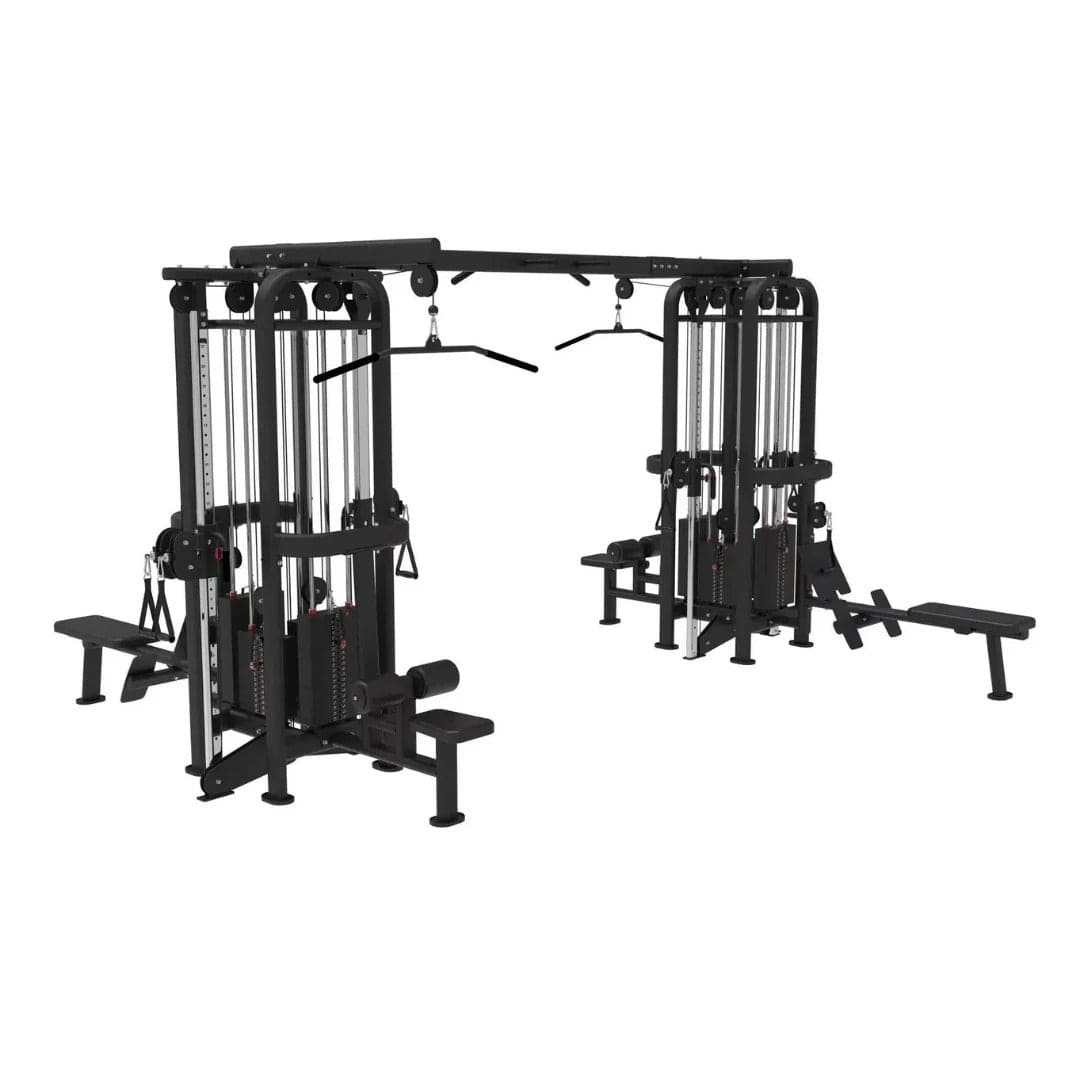 Muscle D Fitness Multi-Gym 8 Stack Megatron Standard Jungle Gym - 2 Colors - Muscle D Fitness - Black/Silver, Lat Pulldown, Pull-up, Low Row, Single/Double Pulleys