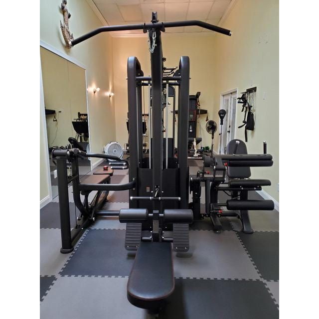 Muscle D Fitness Multi Station Machines Muscle D Compact 5 Stack Multi Gym Black Frame 104" Beam with Pull Up Bars
