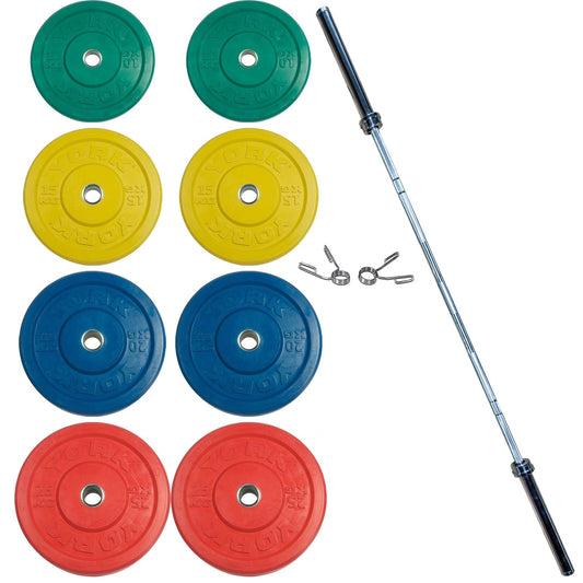 York Olympic Weight Plates Rubber Coated Bumper Plate Training Set (Color, Metric)