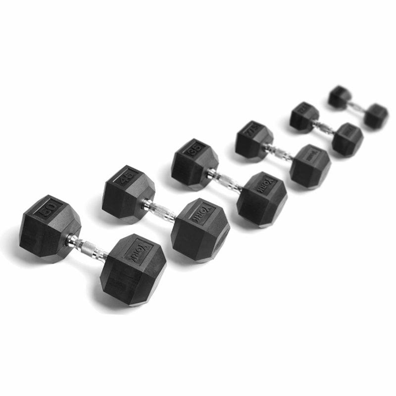 York Dumbbells 5-50 Lb. Set York Rubber Hex Dumbbell Set